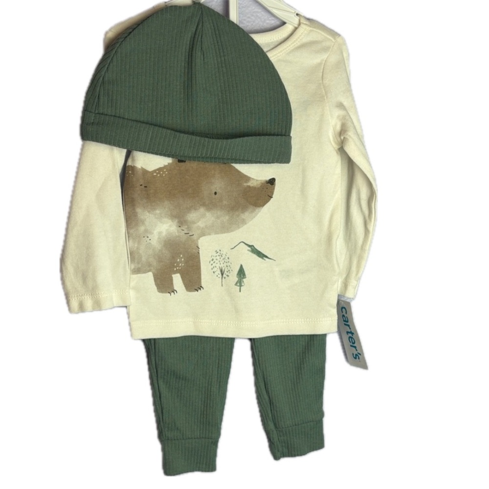 NWT Carter's Bear Jogger Long Sleeve Outfit with Matching Beanie Cap Hat
